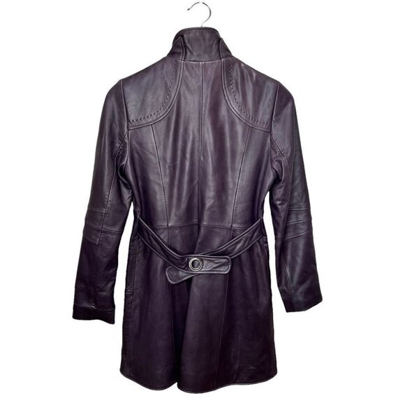 Soia & Kyo Purple Leather Trench Coat Jacket Size Small Classic Structured - Picture 3 of 16